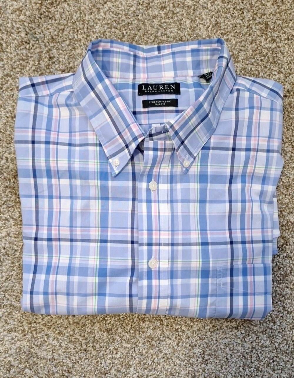 Lauren Ralph Lauren Shirt Mens 18 X 36/37 Plaid Black Label Stretch Regular Fit